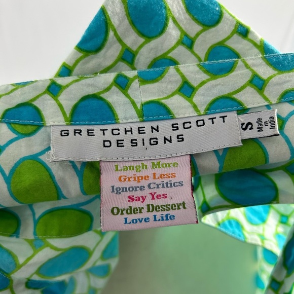 Gretchen Scott Designs Wrap Mini Dress Blue and Green Small Pretty for Summer - Picture 3 of 8